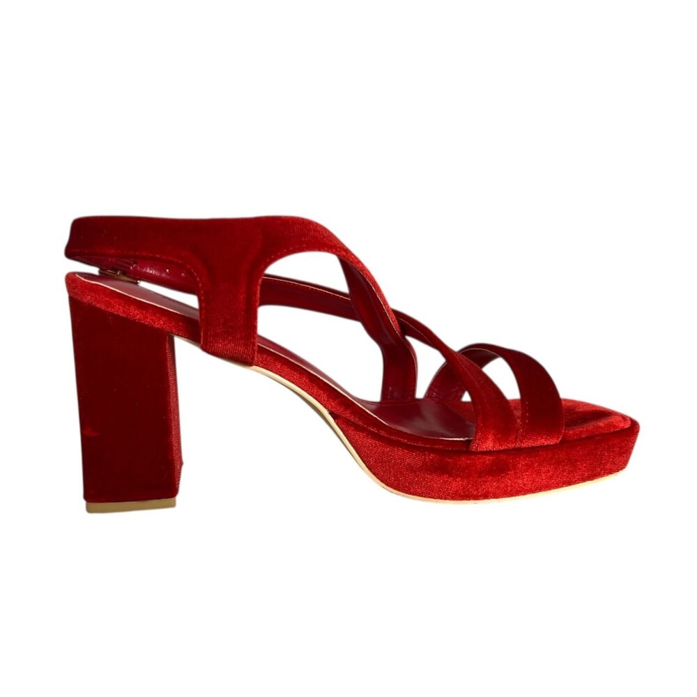 Camssoo Red Velvet Chunky Platform Heels Size 9.5 Going Out Hoco Prom Formal - Picture 8 of 12